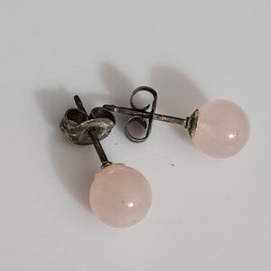 SOLD Vintage sterling pink jade rose quartz stud earrings 60's
